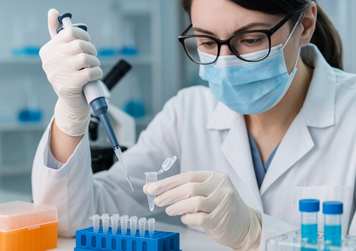 Researcher working with PCR tubes in a molecular biology laboratory.png